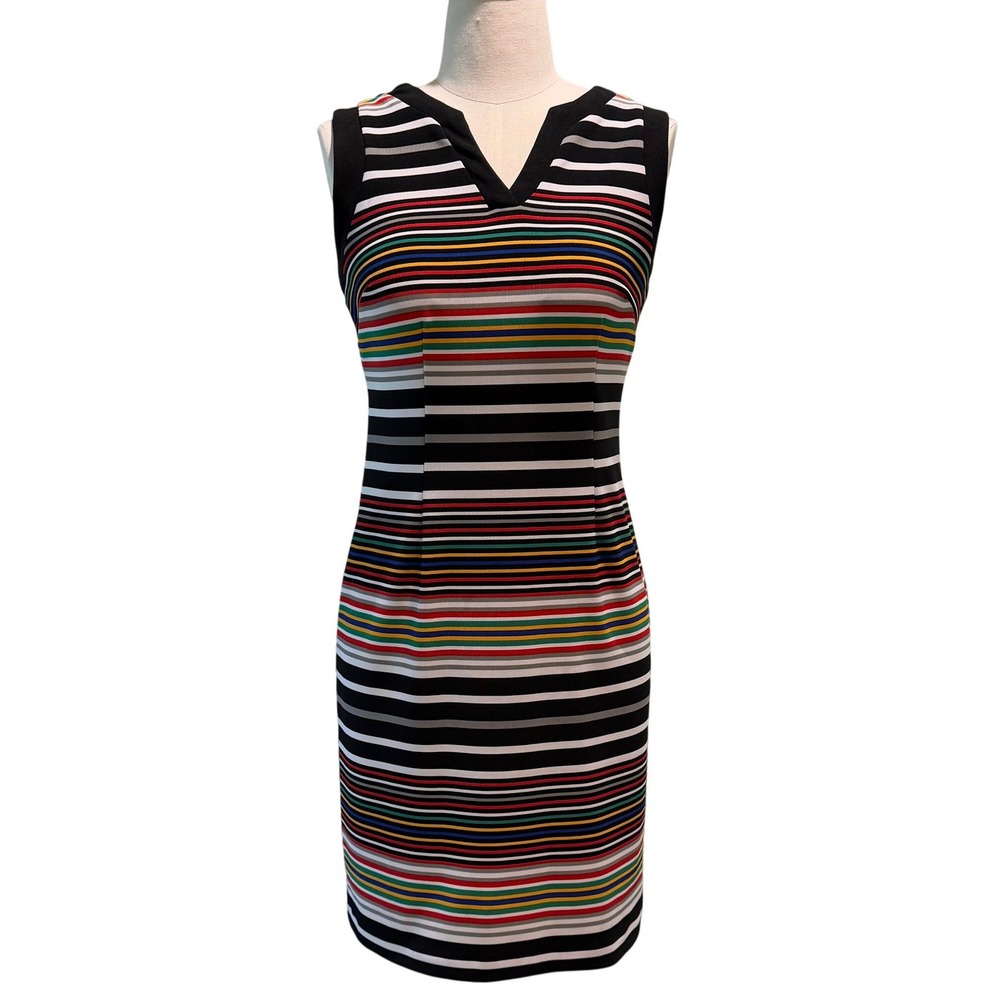 ILE NEW YORK Multicolor Striped Sleeveless V-Neck Sheath Dress Size 8